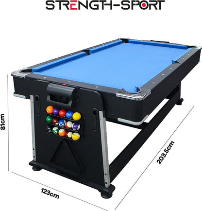 Strength - 7ft - 4in1 Multi Game Tafel - Biljarttafel - Airhockey - Tafeltennis - pooltafel - Zwart - blauw