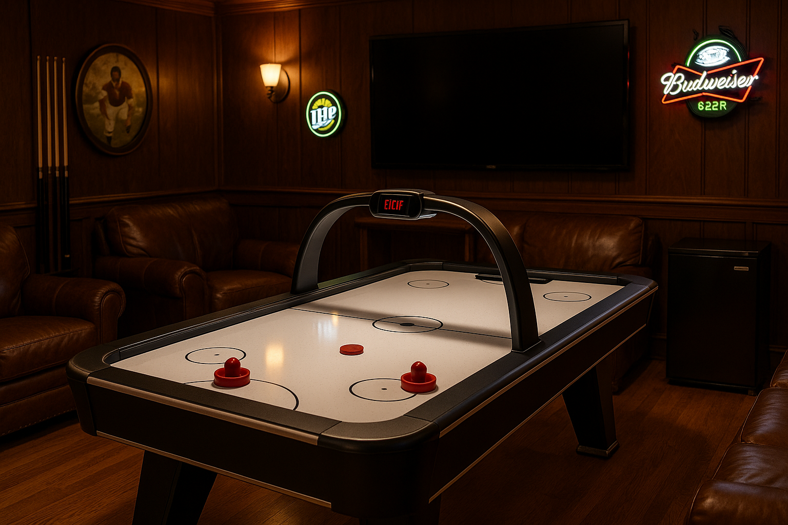 Airhockey table in a mencave